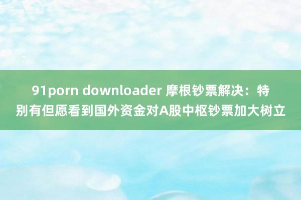 91porn downloader 摩根钞票解决：特别有但愿看到国外资金对A股中枢钞票加大树立