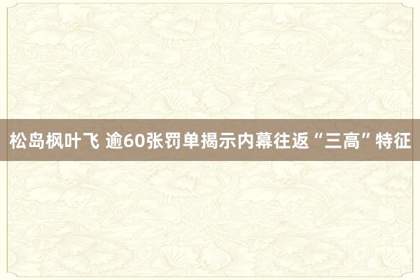 松岛枫叶飞 逾60张罚单揭示内幕往返“三高”特征