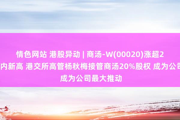 情色网站 港股异动 | 商汤-W(00020)涨超20%再创年内新高 港交所高管杨秋梅接管商汤20%股权 成为公司最大推动