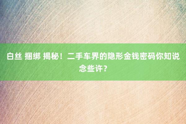 白丝 捆绑 揭秘！二手车界的隐形金钱密码你知说念些许？