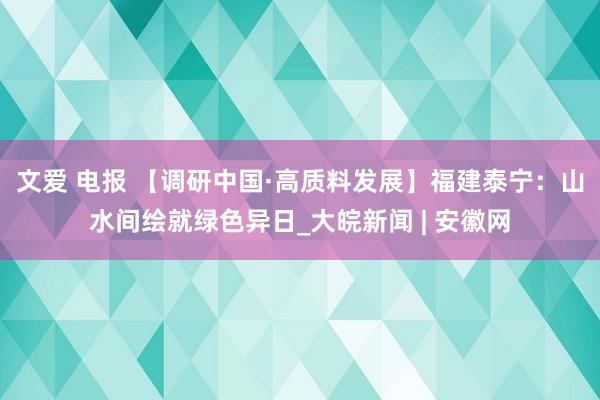 文爱 电报 【调研中国·高质料发展】福建泰宁：山水间绘就绿色异日_大皖新闻 | 安徽网