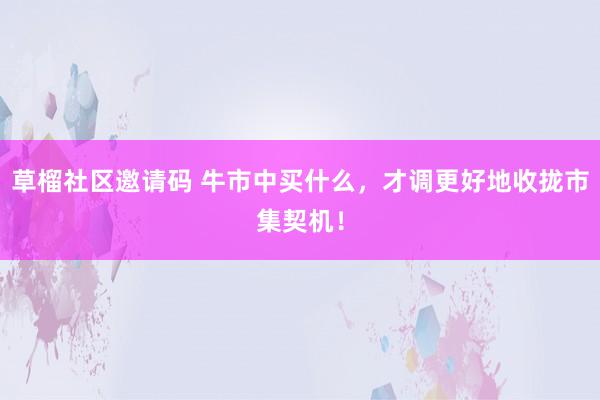 草榴社区邀请码 牛市中买什么，才调更好地收拢市集契机！