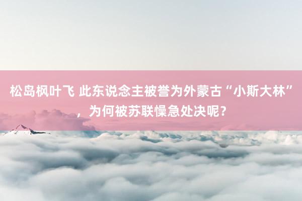 松岛枫叶飞 此东说念主被誉为外蒙古“小斯大林”，为何被苏联懆急处决呢？