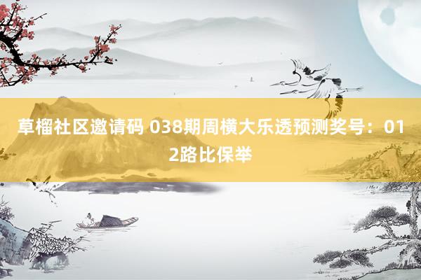 草榴社区邀请码 038期周横大乐透预测奖号：012路比保举